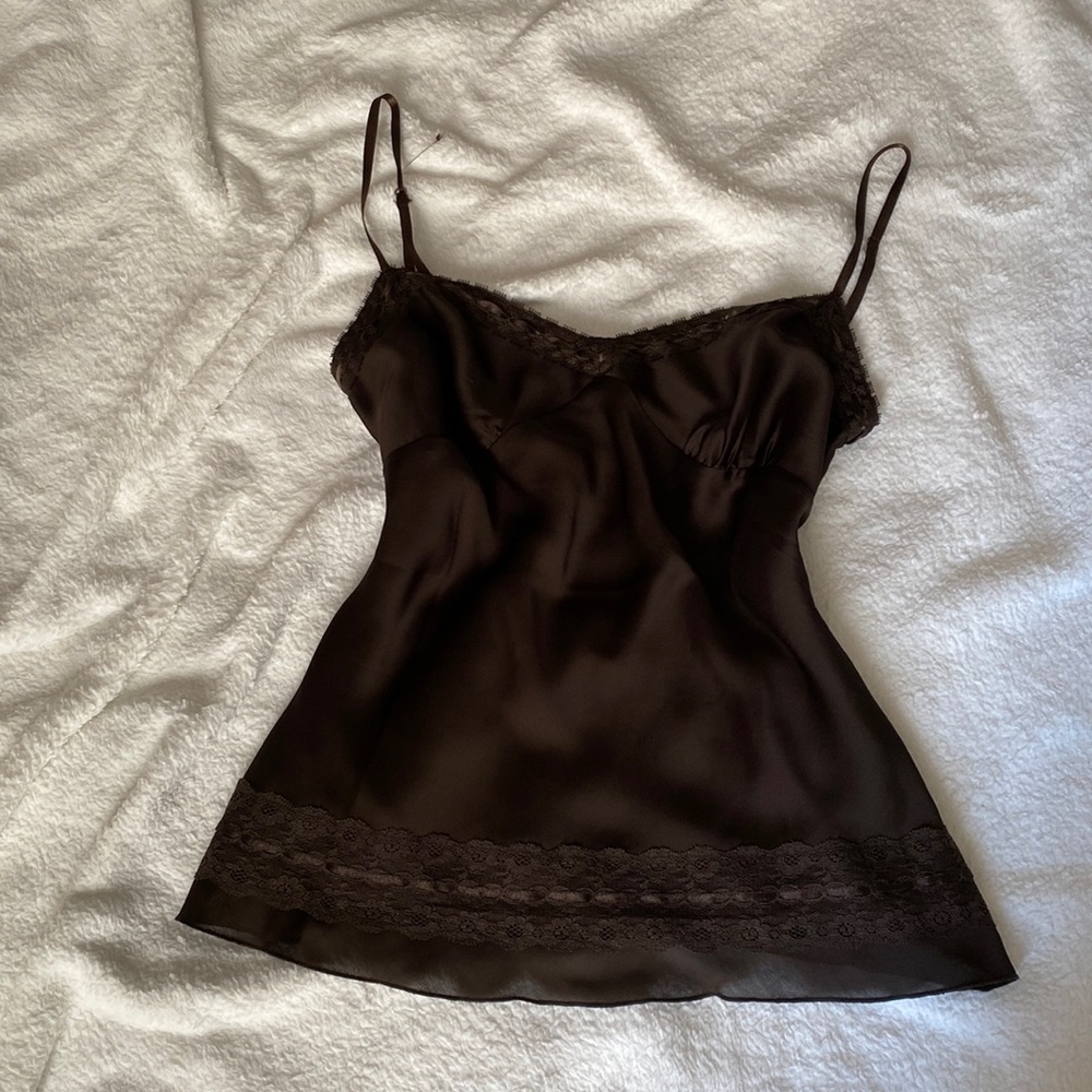 loft brown lace trim cami